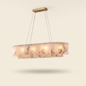 Lustre linear de mármore, luminária pendente de latão, luminária suspensa moderna de alabastro para sala de jantar e ilha de cozinha.