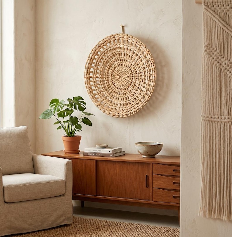 Woven Wall Basket , Seagrass Wall Decor, Rattan Wall Art, Japandi