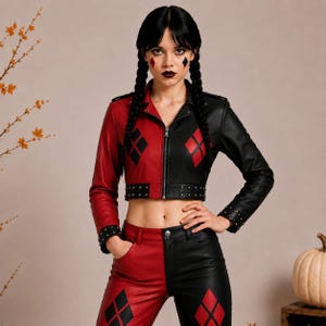 Halloween Handmade Genuine Leather Set | Gothic Jester Jacket & Pants Cosplay