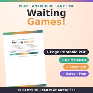 Waiting Games Printable | 20 No Materials Games for Kids | Road Trip Restaurant Boredom Buster | Screen Free | Instant Download