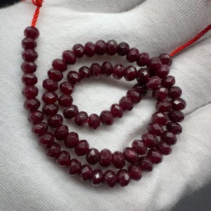 Natural Ruby Faceted Rondelle Beads 5mm 10" Strand, Deep Red Ruby Gemstone Wheel Beads for Fine Jewelry Making