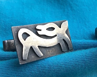 Vintage Dog Sterling Mexican Silver Cuff Links Mexico