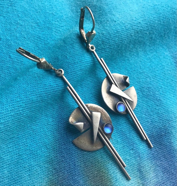 Modernist Artisan Sterling Silver Earrings - image 3