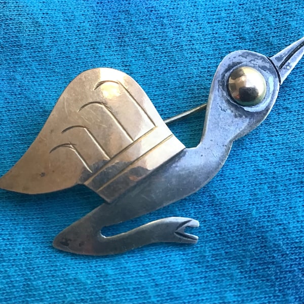 Vintage Peru 18K and Sterling  Silver Bird Pin