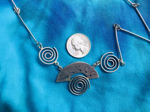 Modernist Mexican Sterling Silver Necklace Spirals - image 3