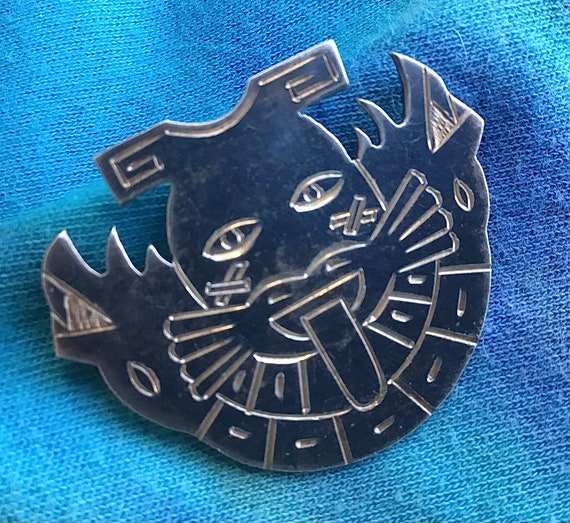 Vintage Peru Sterling Silver Oxidized Peruvian Pin