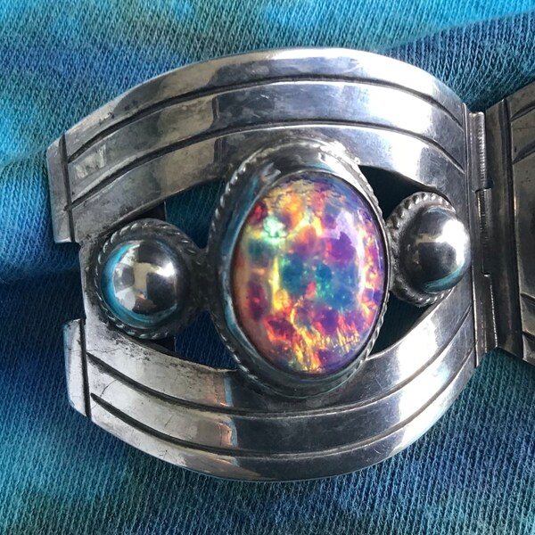 Vintage FarFan Mexico Sterling Silver and Opal Bracelet