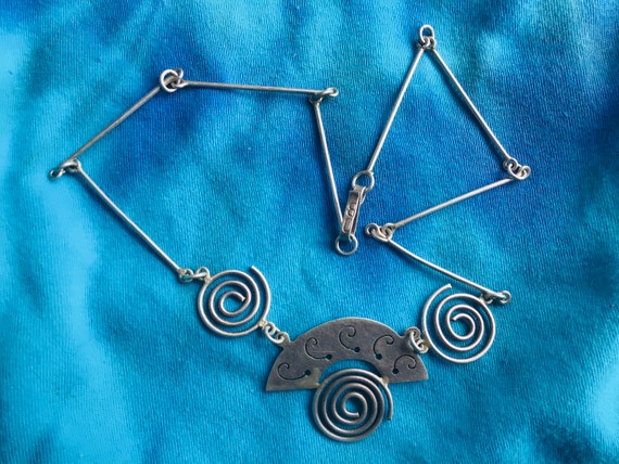 Modernist Mexican Sterling Silver Necklace Spirals - image 2