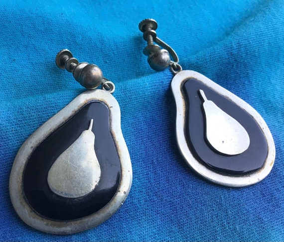 Vintage Taxco Mexico 950 Silver Pear Earrings Mex… - image 1