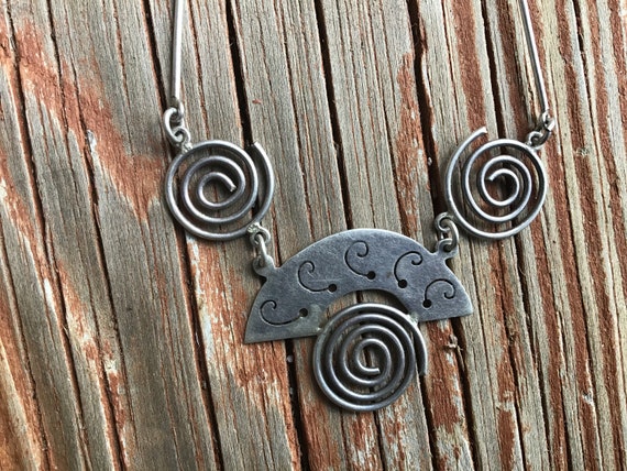 Modernist Mexican Sterling Silver Necklace Spirals - image 4