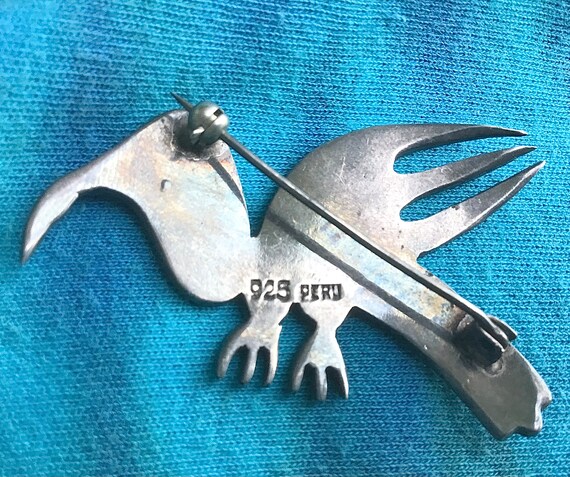 Vintage Peru Sterling Silver & Enamel Bird Peruvi… - image 3