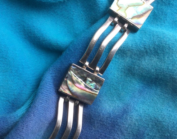 Modernist Beto Mexican Silver & Abalone Bracelet - image 3