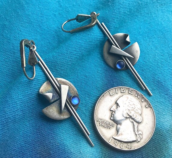 Modernist Artisan Sterling Silver Earrings - image 5