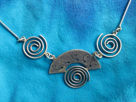 Modernist Mexican Sterling Silver Necklace Spirals - image 1