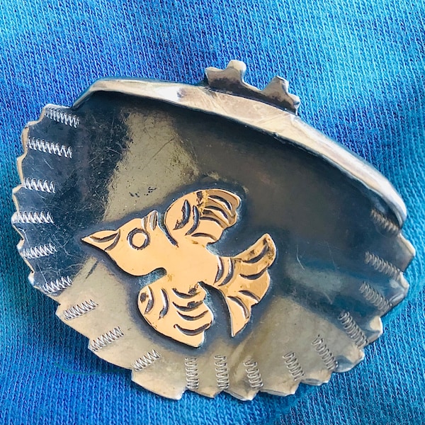 Vintage Peru 18K Gold & Sterling Bird Pin Brooch