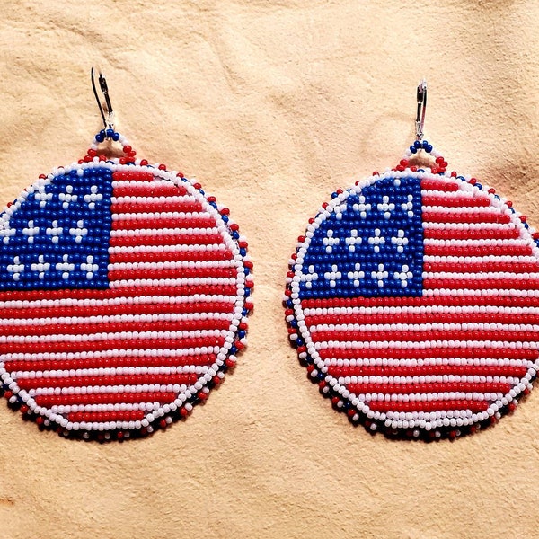 Beaded Round US Flag Earrings