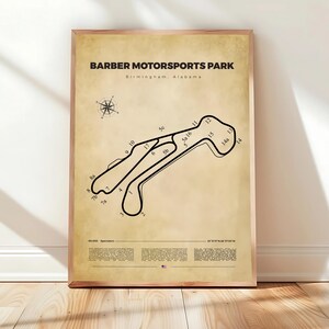 Kunstwerken van het Alabama Museum over het wegcircuit, poster van het Birmingham Park Circuit, afdruk van een technische circuitplattegrond, moderne canvas wanddecoratie voor een motorsportgalerie
