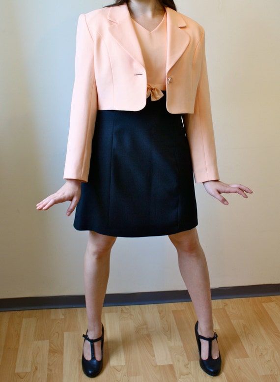 Vintage Peach and Black Dress/Jacket Set with sil… - image 1
