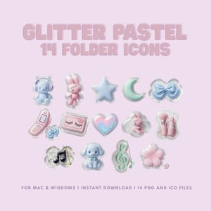 Pastel Glitter Desktop Folder Icons | Kawaii Mac & Windows Customization | Retro Y2K App | Instant Download