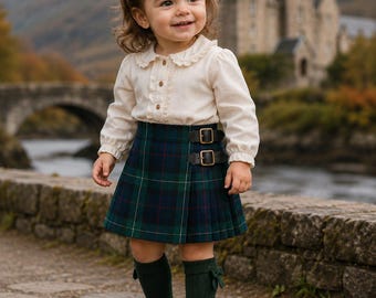 Completo kilt scozzese per bambina, abito celtico delle Highlands, gonna tradizionale scozzese