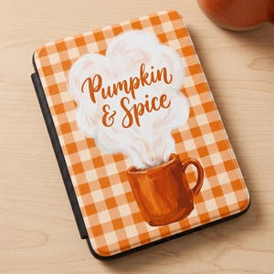 Pumpkin And Spice Plaid 7" Kindle Case, Autumn Gingham eReader Cover