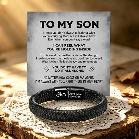 Personalized Leather Bracelet for Son, Custom Engraved Menβs Bracelet, Meaningful Birthday Graduation Gift from Son