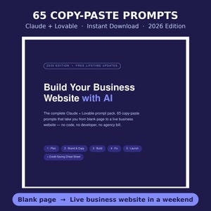 Suggestions d'IA Claude | Créez un site web pour votre petite entreprise grâce à l'IA | Pack de suggestions ChatGPT | Guide de création de site web sans code | Téléchargement instantané