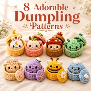 8-in-1 Cute Dumpling Basket Crochet Pattern PDF, Kawaii Amigurumi Storage Box Bundle, Bunny Mushroom Dragon Bee Easy Beginner Tutorial
