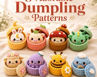 8-in-1 Cute Dumpling Basket Crochet Pattern PDF, Kawaii Amigurumi Storage Box Bundle, Bunny Mushroom Dragon Bee Easy Beginner Tutorial