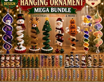50+ Crochet Halloween and Christmas Spiral Pattern Bundle PDF | Holiday Wind Spinner Ornament | Hanging Amigurumi Christmas Decor Craft