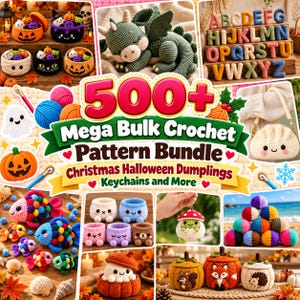 500+ Virkade Jul-, Halloween- och Nyckelringsmönsterpaket, Mega Amigurumi, Digital Nedladdning PDF