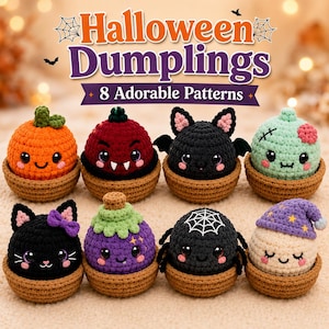Virkmönster för Halloween-dumplings med amigurumi | 10 pumpakorgmönster | Enkelt PDF-virkmönster för nybörjare | Direktnedladdning