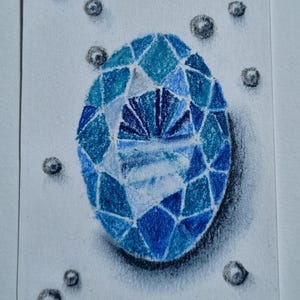 ACEO original with pastel pencils, blue gemstone - "Sapphire"