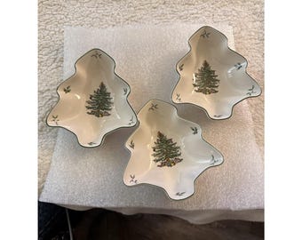 Spode Christmas Tree Shaped Candy Nut Dish Holiday Serving Bowl 6" Set Of 3
