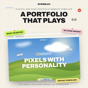 Speelse portfolio-websitetemplate met ingebouwde editor | One-Page HTML-designportfolio, geen code nodig, Mac-desktopthema, direct te downloaden