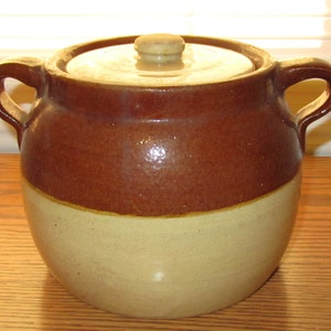 Vintage Bean Crock Brown and Tan