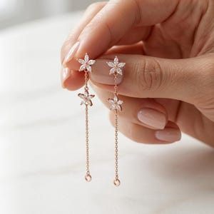925 Sterling Silver Flower Earrings, Long Dangle Earrings for Women, Zircon Floral Jewelry, Korean Style Earrings, Elegant Gift for Her