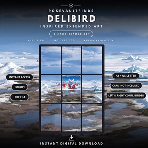 Delibird 152/132 Extended Binder Art Display | Mega Evolution 9 Pocket Binder Page | Pokemon Binder Display