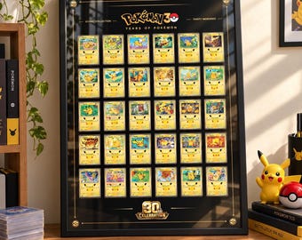Espositore per carte Pikachu 30° anniversario / Layout 6x5 50 x 70 cm / Espositore per carte TCG / Cornice per carte Pokemon / Espositore Pokemon / Decorazione per la casa Pokemon