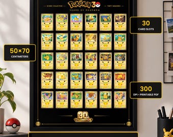 Présentoir pour cartes Pikachu 30e anniversaire | Format 6x5 (50 x 70 cm) | Présentoir pour cartes à collectionner | Cadre pour cartes Pokémon | Décoration Pokémon | Décoration d'intérieur