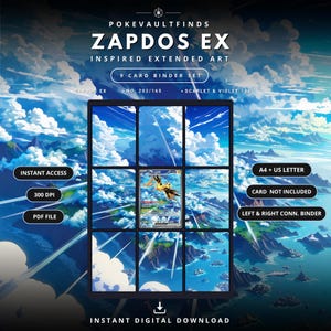 Zapdos ex 202/165 Extended Binder Art Display | Scarlet & Violet 151 9 Pocket Binder Page | Pokemon Binder Display