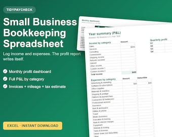 Small Business Bookkeeping Spreadsheet: Income Expense Tracker (Excel Google Sheets)