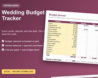Wedding Budget Tracker: Vendor Payment Planner (Excel, Google Sheets)