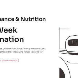 May include: A digital graphic featuring the text Elite Performance & Nutrition Your 12-Week Transformation. Below the text is a description of a science-backed guide. Three small rectangular buttons read 12 WEEKS, 3 PHASES, and FULL TRANSFORMATION.