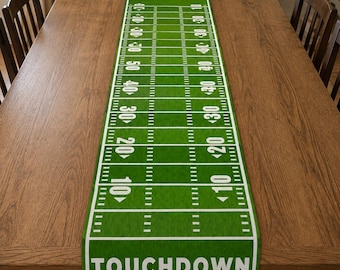 Football Field Table Runner, Game Day Party Decor, Linen Touchdown Tablecloth