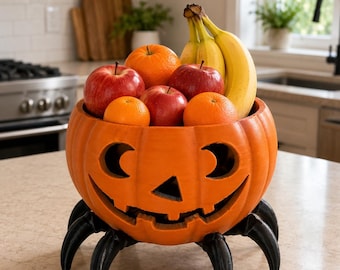 Halloween Pumpkin Spider Bowl, 3D Printed Jack O Lantern Planter, Candy Bowl, Fruit Basket, Spooky Fall Decor, 6 or 10 Inch