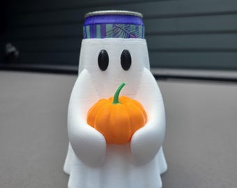 Ghost Holding Pumpkin Skinny Can Holder