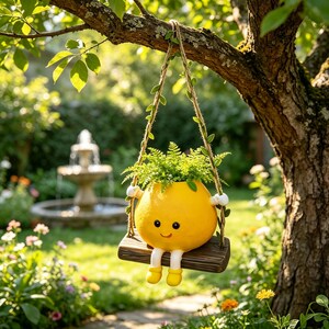 Pomelo Swing Hanging Planter Whimsical Fruit Garden Ornament, Balcony Succulent Pot