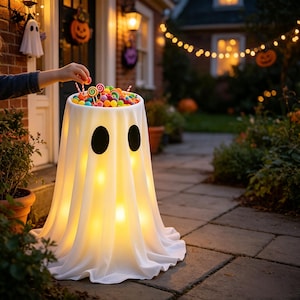 Adjustable Height Ghost Candy Bowl Stand Halloween Yard Front Door Decor