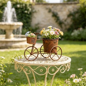 Metallcykelkruka för utomhusbruk Vintage bordsskiva, stugträdgårdsprydnad